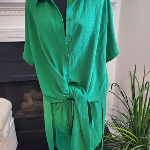 Green Button-Up Short Set